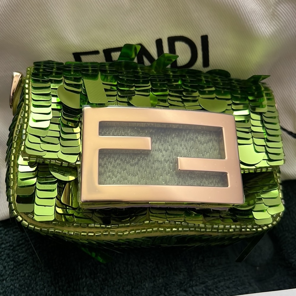 Fendi baguette nano charm - acid green sequins